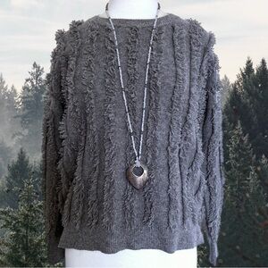 MADEWELL Gray 100% Merino Wool Fringe Sweater